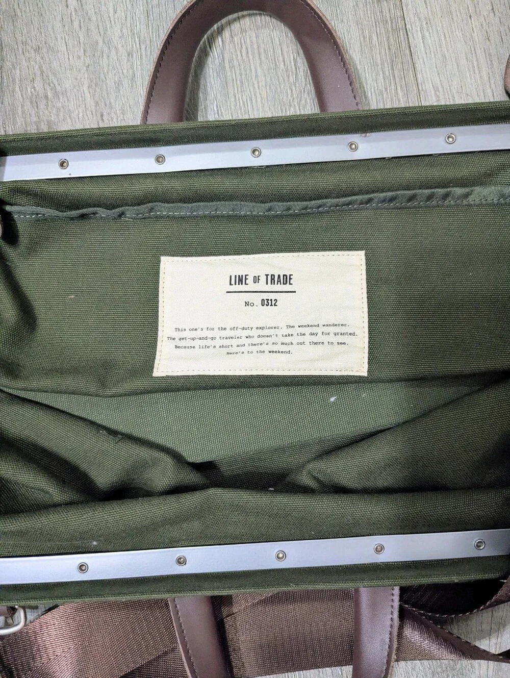 Line of Trade Olive Green Canvas Weekender with Brown Trim